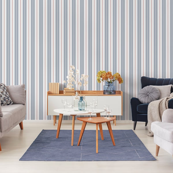 Galerie Wallpaper Product code: 9815-1_2 - Essential Stripes Wallpaper Collection - Dark Blue Red Colours -  