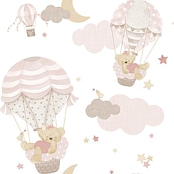 Galerie Wallcoverings Product Code 14818 - Little Explorers 2 Wallpaper Collection - Pink Beige Colours - Want to inject some fun into your child's bedroom? Look no further than this adorable design! This stylish and pastel-coloured design is perfect for kids' rooms, and the white base colour is sure to brighten up any space. Plus, the figurative vibe and fantasy feel of the bears and balloons make this the perfect paper for any little dreamer. So why wait? Add some fun to your child's room with this cute design today! Design