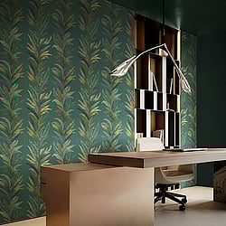 Galerie Wallcoverings Product Code 35905 - Ornamenta Wallpaper Collection - Green Blue Colours - Leaf Flourish Design