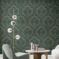Galerie Wallcoverings Product Code 35945 - Ornamenta Wallpaper Collection - Green Blue Colours - Floral Damask Design